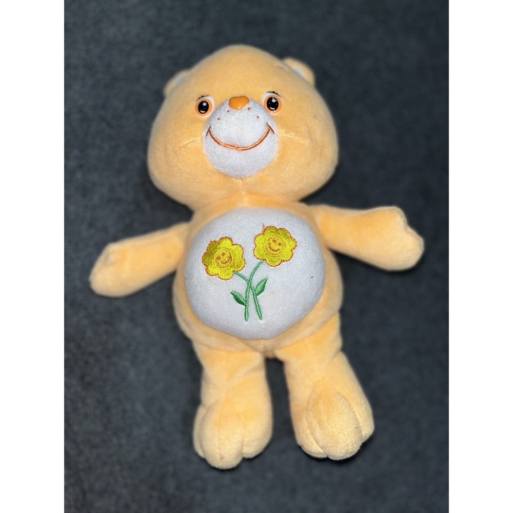 Vintage 2002 Care‎ Bear FRIEND BEAR Retired Orange/Peach Sunflower Plush 10"